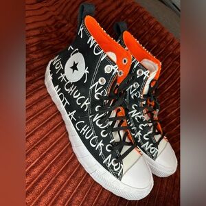 Converse men’s sz 9.5 Unt1tl3d Not a Chuck High Top Sneakers Black White Orange